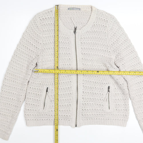 Marks and Spencer Women Beige Full Zip Knit Cotton Jumper UK 14