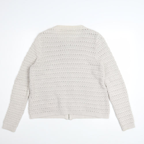 Marks and Spencer Women Beige Full Zip Knit Cotton Jumper UK 14