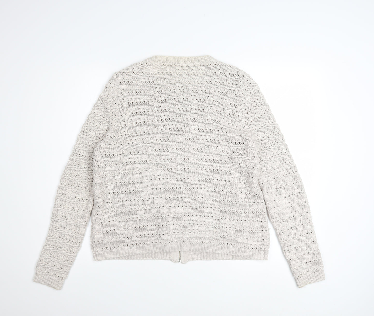 Marks and Spencer Women Beige Full Zip Knit Cotton Jumper UK 14