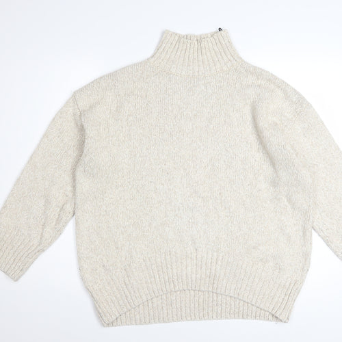H&M Women Beige High Neck Cotton Blend Knit Jumper Size S