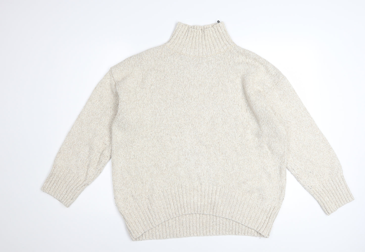 H&M Women Beige High Neck Cotton Blend Knit Jumper Size S