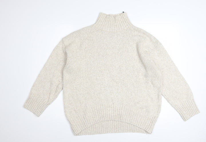 H&M Women Beige High Neck Cotton Blend Knit Jumper Size S
