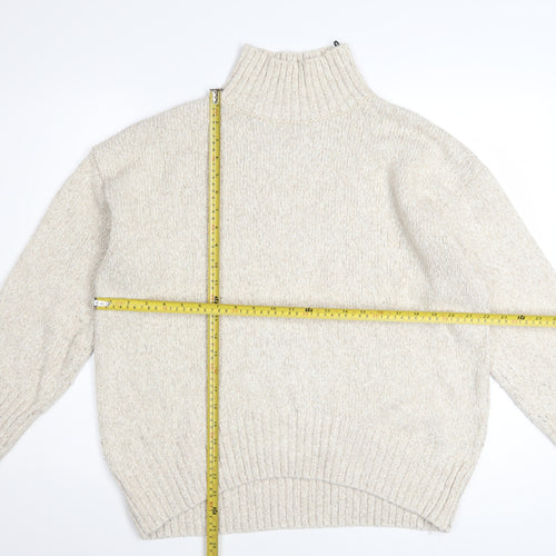H&M Women Beige High Neck Cotton Blend Knit Jumper Size S