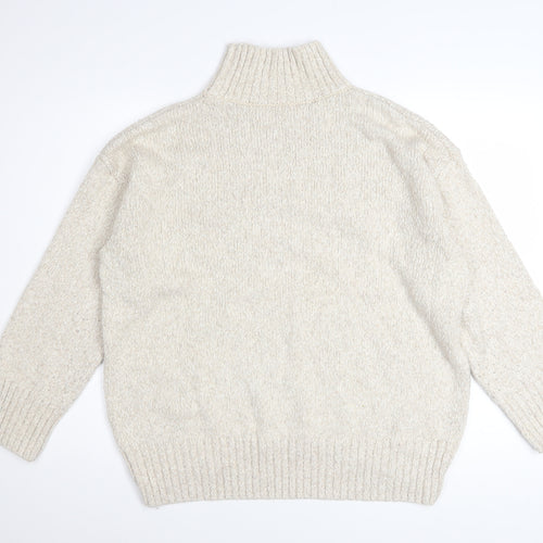 H&M Women Beige High Neck Cotton Blend Knit Jumper Size S
