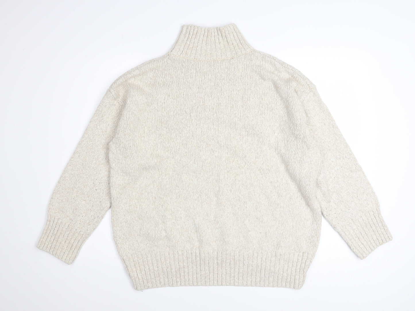 H&M Women Beige High Neck Cotton Blend Knit Jumper Size S