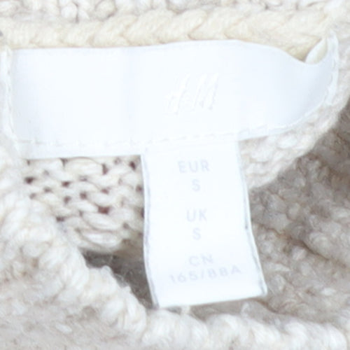 H&M Women Beige High Neck Cotton Blend Knit Jumper Size S