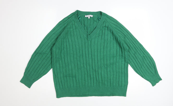 Next Women's Green V-Neck Ribbed Knit Jumper Size 16