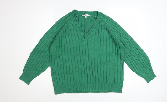 Next Women's Green V-Neck Ribbed Knit Jumper Size 16