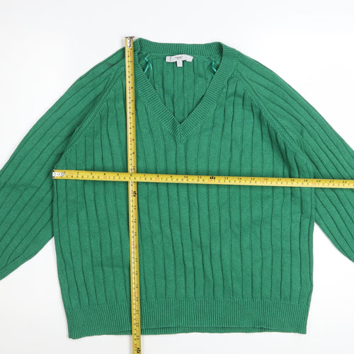 Next Women's Green V-Neck Ribbed Knit Jumper Size 16