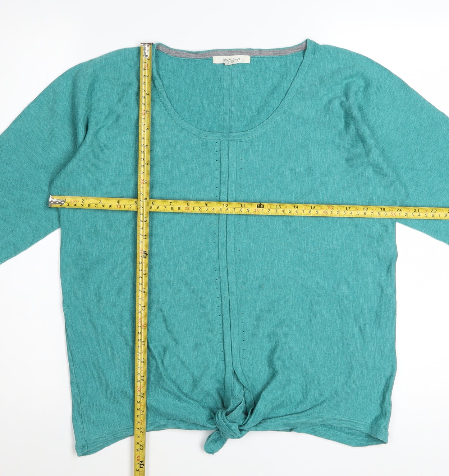 White Stuff Women Green Size 12 Tie Front Scoop Neck Jumper