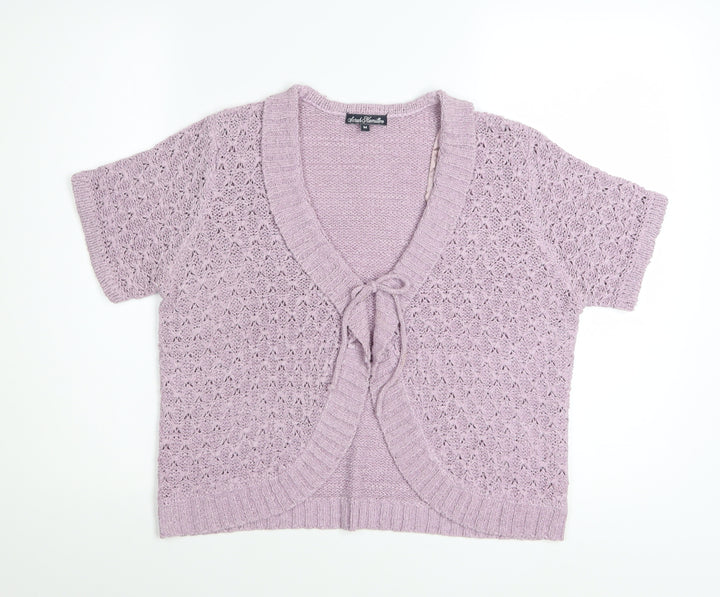 Sarah Hamilton Womens Purple Short Sleeve Knit Cardigan M