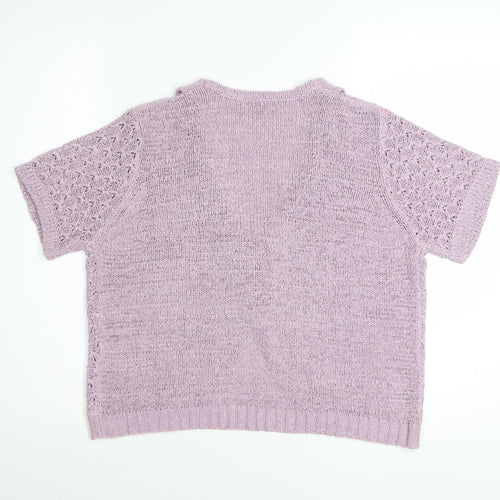 Sarah Hamilton Womens Purple Short Sleeve Knit Cardigan M