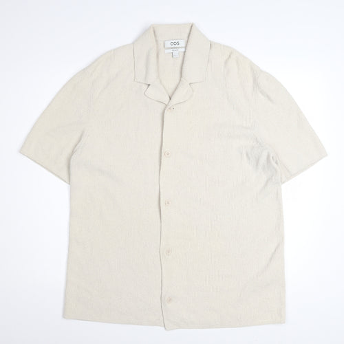 COS Men’s Beige Relaxed Fit Cotton Knit Short Sleeve Button-Up Shirt Size M