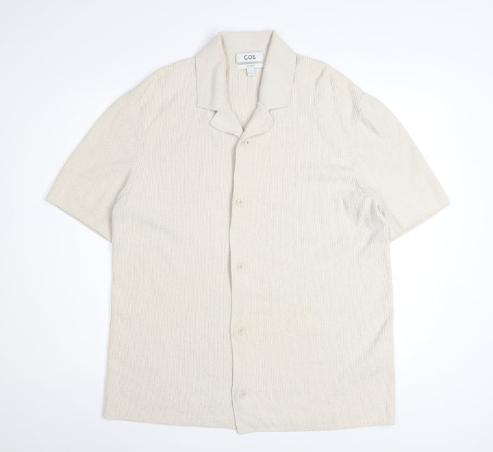 COS Men’s Beige Relaxed Fit Cotton Knit Short Sleeve Button-Up Shirt Size M