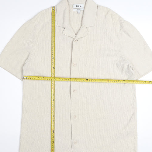 COS Men’s Beige Relaxed Fit Cotton Knit Short Sleeve Button-Up Shirt Size M