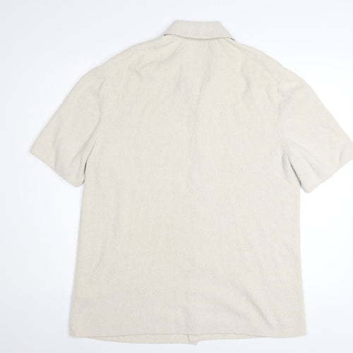 COS Men’s Beige Relaxed Fit Cotton Knit Short Sleeve Button-Up Shirt Size M