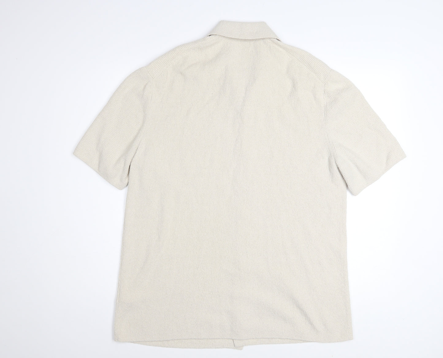 COS Men’s Beige Relaxed Fit Cotton Knit Short Sleeve Button-Up Shirt Size M