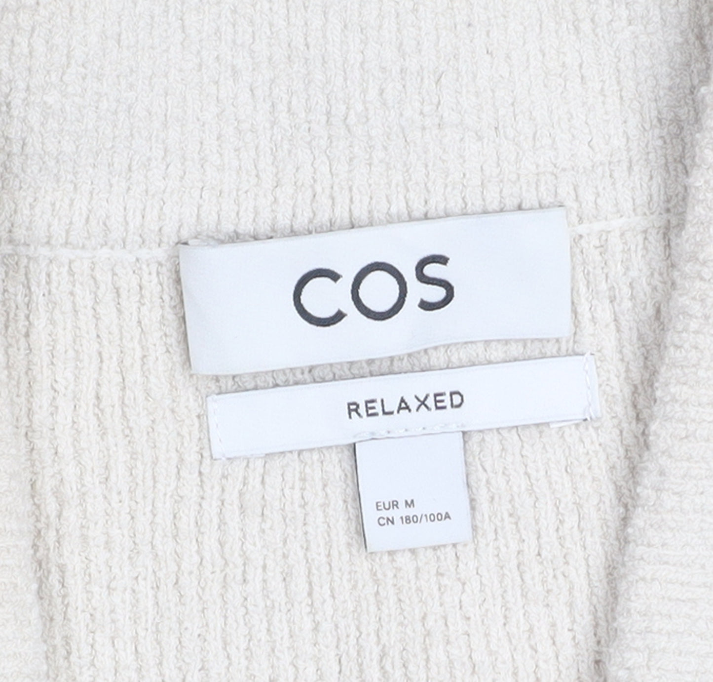 COS Men’s Beige Relaxed Fit Cotton Knit Short Sleeve Button-Up Shirt Size M
