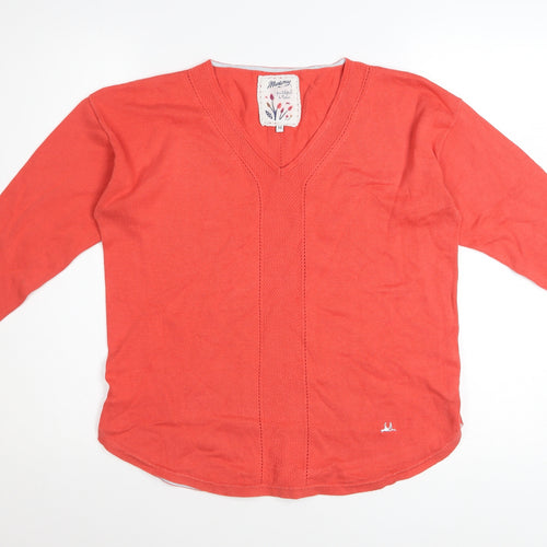 Mantaray Women's Red Cotton V-Neck Long Sleeve Jumper Size 10