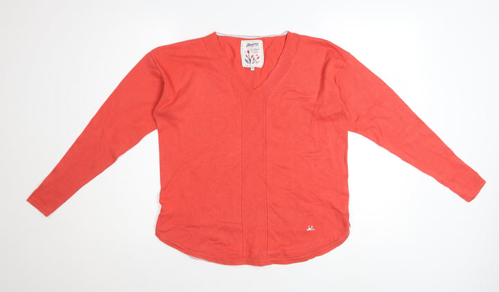 Mantaray Women's Red Cotton V-Neck Long Sleeve Jumper Size 10