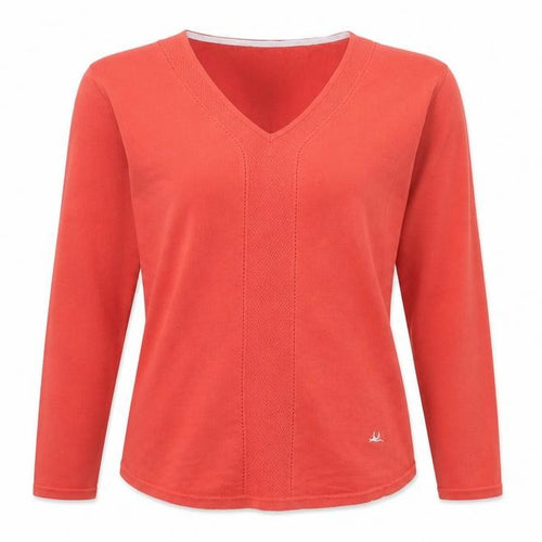 Mantaray Women's Red Cotton V-Neck Long Sleeve Jumper Size 10