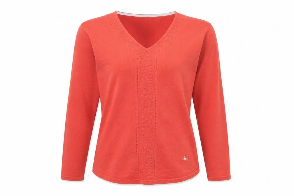 Mantaray Women's Red Cotton V-Neck Long Sleeve Jumper Size 10