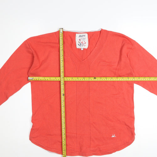 Mantaray Women's Red Cotton V-Neck Long Sleeve Jumper Size 10