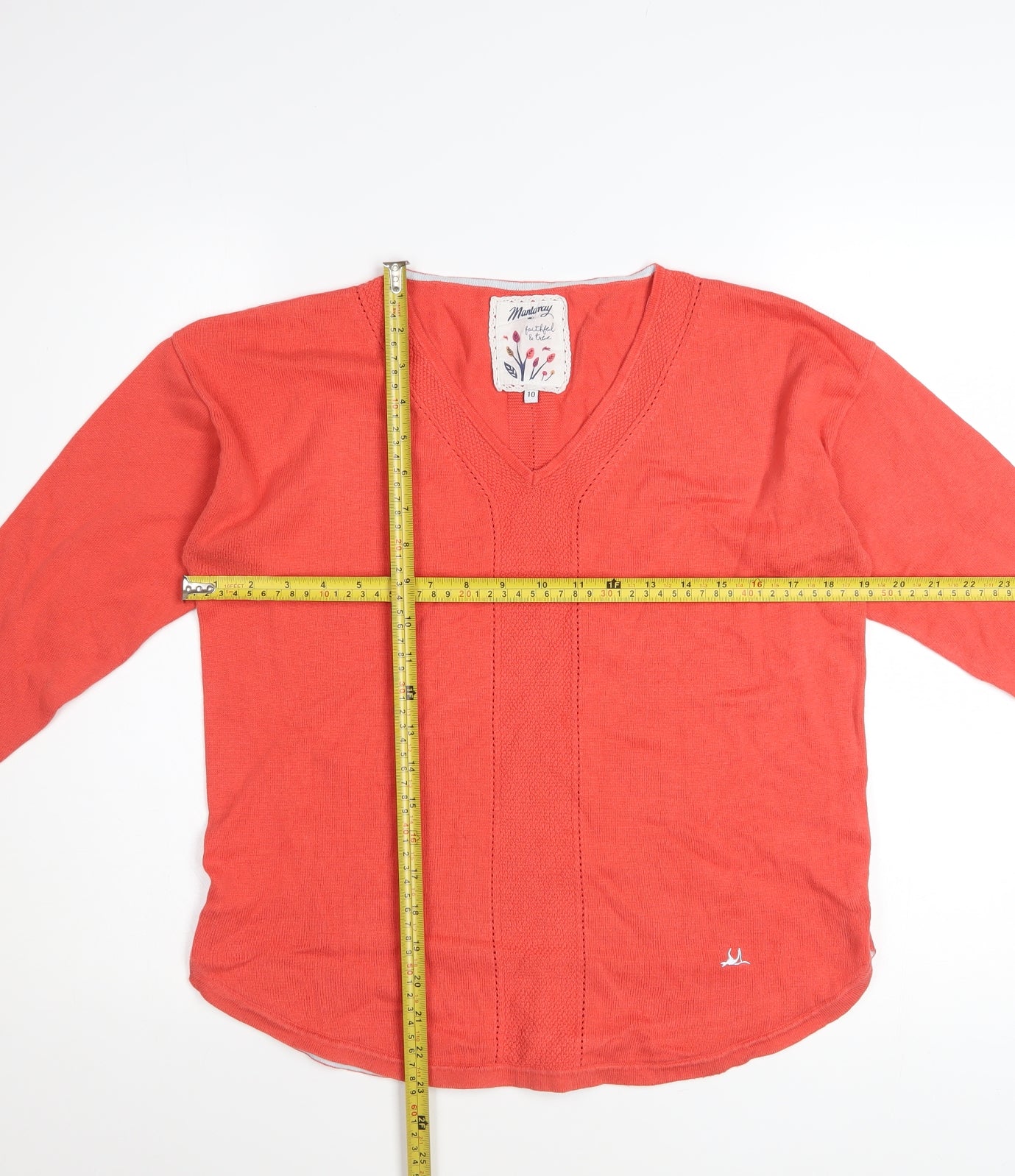 Mantaray Women's Red Cotton V-Neck Long Sleeve Jumper Size 10