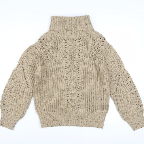 Marks and Spencer Women Beige Roll Neck Chunky Knit Pullover Jumper S