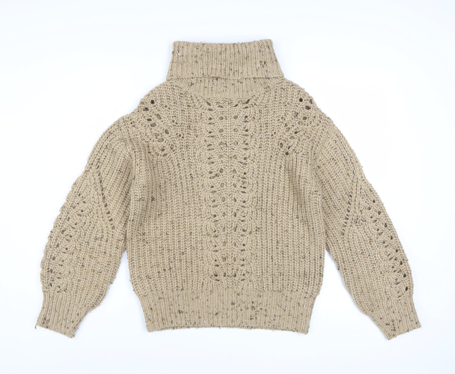 Marks and Spencer Women Beige Roll Neck Chunky Knit Pullover Jumper S