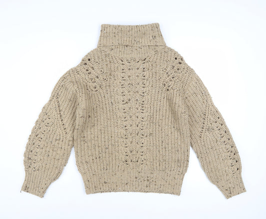 Marks and Spencer Women Beige Roll Neck Chunky Knit Pullover Jumper S