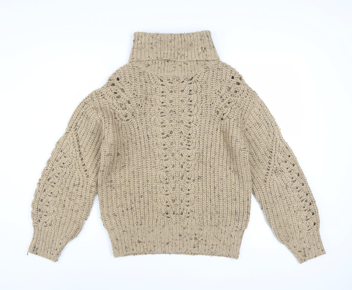 Marks and Spencer Women Beige Roll Neck Chunky Knit Pullover Jumper S