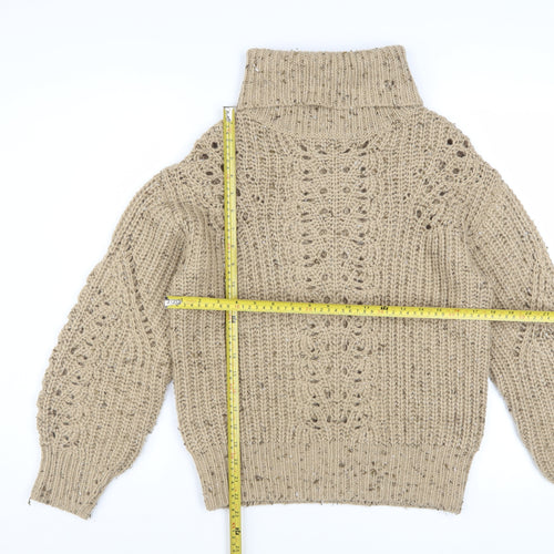 Marks and Spencer Women Beige Roll Neck Chunky Knit Pullover Jumper S