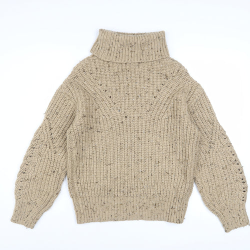 Marks and Spencer Women Beige Roll Neck Chunky Knit Pullover Jumper S