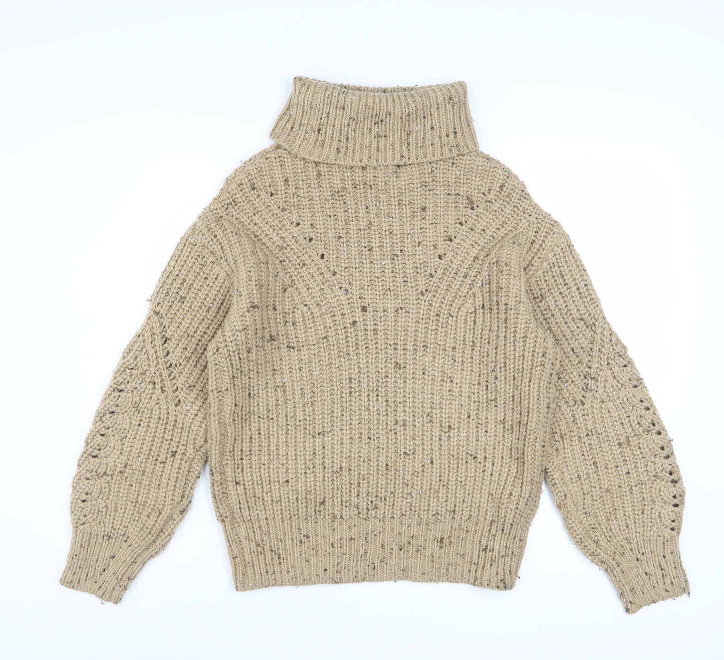 Marks and Spencer Women Beige Roll Neck Chunky Knit Pullover Jumper S