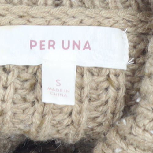 Marks and Spencer Women Beige Roll Neck Chunky Knit Pullover Jumper S