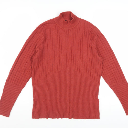 Marks and Spencer Women's Russet Brown Mock Neck Ribbed Jumper Size 14