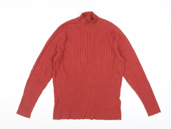 Marks and Spencer Women's Russet Brown Mock Neck Ribbed Jumper Size 14