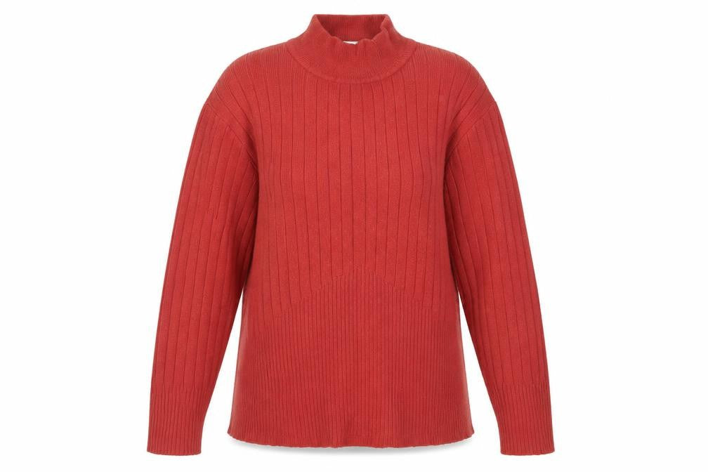 Marks and Spencer Women's Russet Brown Mock Neck Ribbed Jumper Size 14