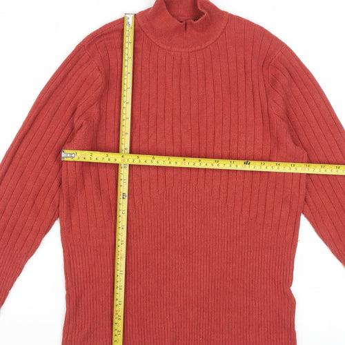 Marks and Spencer Women's Russet Brown Mock Neck Ribbed Jumper Size 14