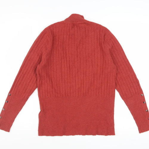 Marks and Spencer Women's Russet Brown Mock Neck Ribbed Jumper Size 14