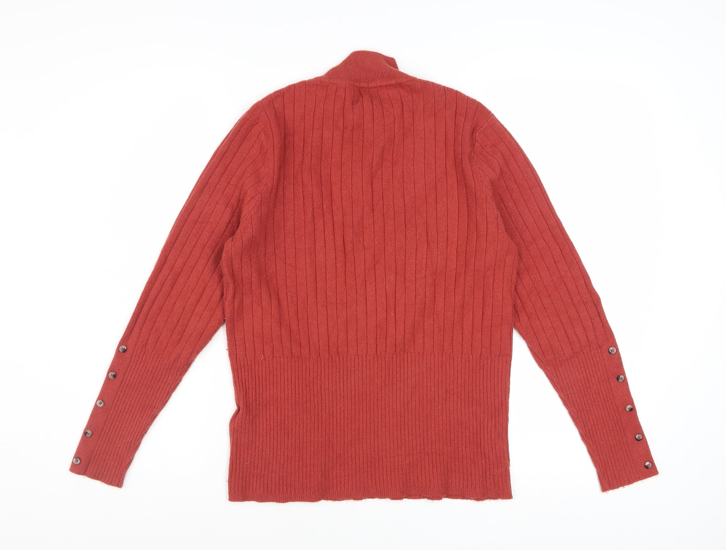 Marks and Spencer Women's Russet Brown Mock Neck Ribbed Jumper Size 14
