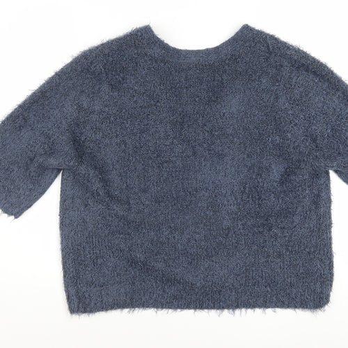 Anthology Women Blue Size 20 Plus Open Knit Short Sleeve Cardigan