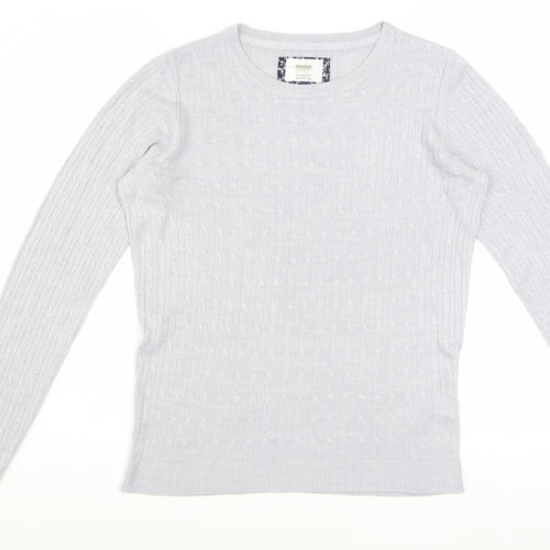 Maine New England Women’s Grey Cable-Knit Acrylic Jumper Size 12