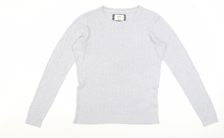 Maine New England Women’s Grey Cable-Knit Acrylic Jumper Size 12