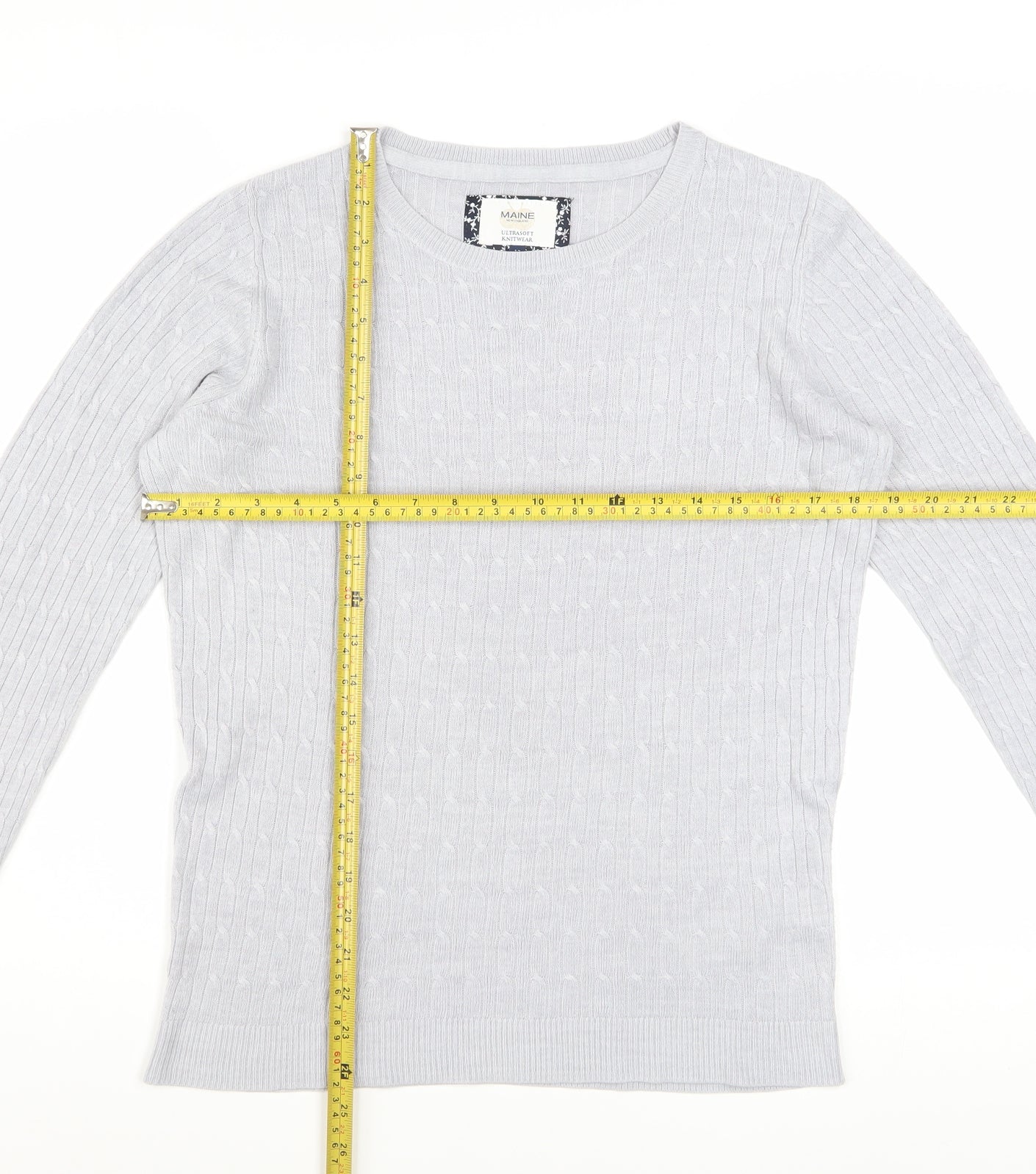 Maine New England Women’s Grey Cable-Knit Acrylic Jumper Size 12
