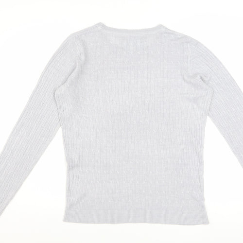 Maine New England Women’s Grey Cable-Knit Acrylic Jumper Size 12