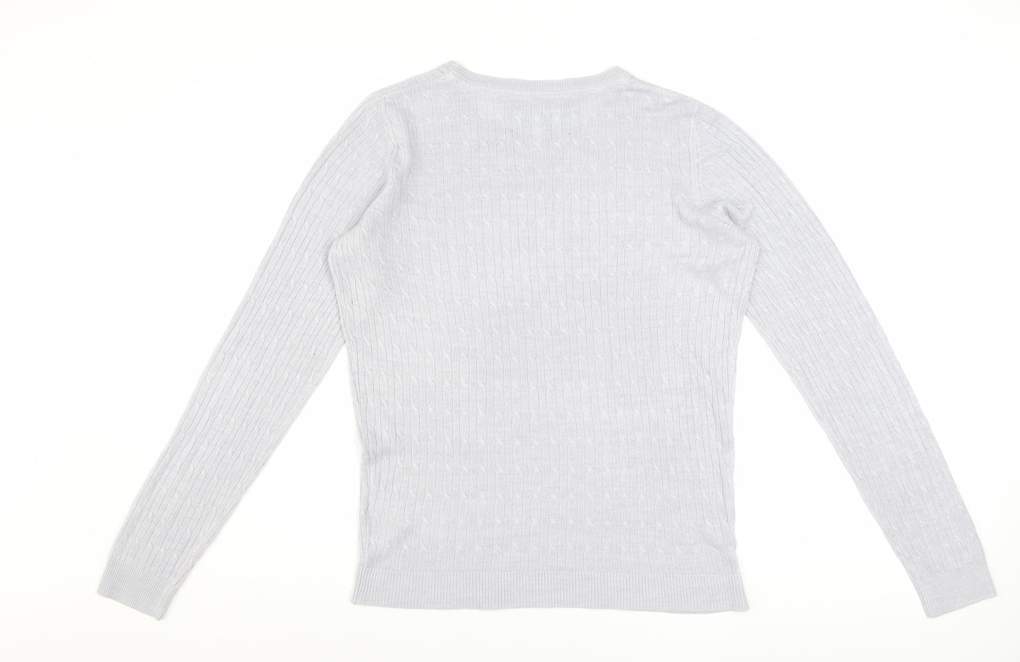Maine New England Women’s Grey Cable-Knit Acrylic Jumper Size 12