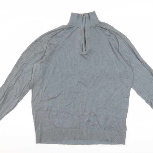 Marks and Spencer Men's Pewter 1/2 Zip High Neck Jumper Size L