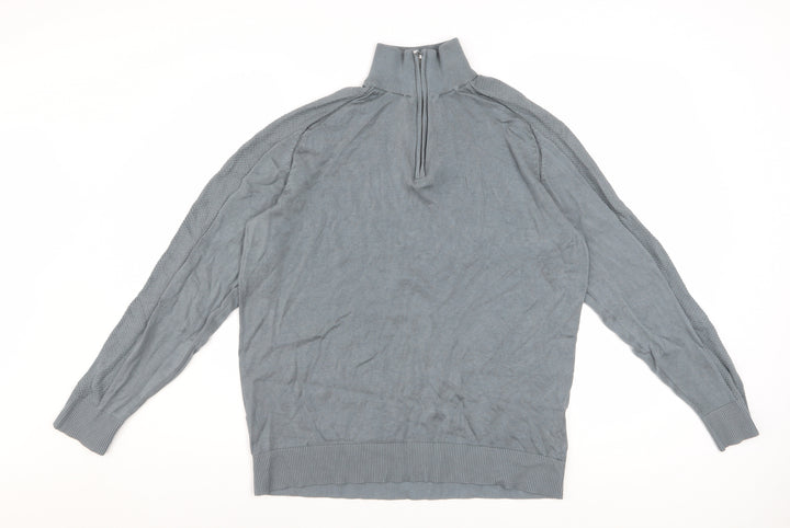 Marks and Spencer Men's Pewter 1/2 Zip High Neck Jumper Size L
